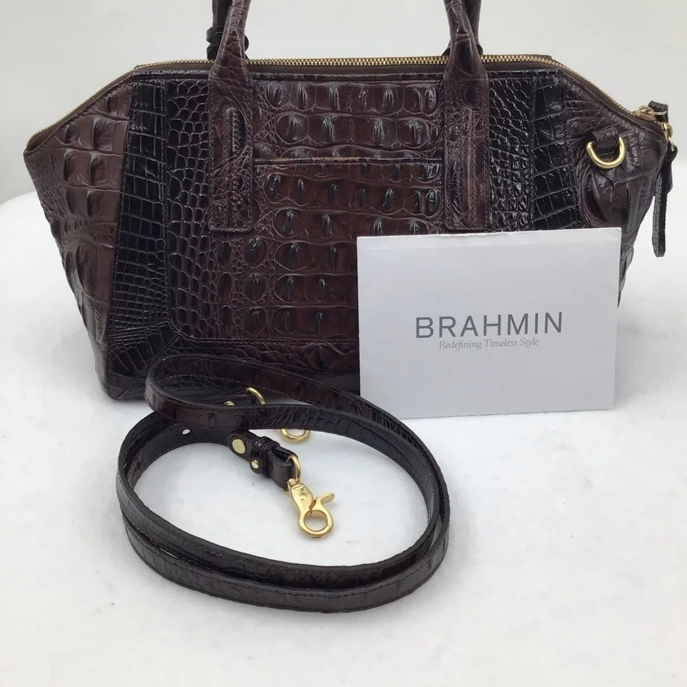 Brahmin Dark Brown Crocodile-Embossed Satchel